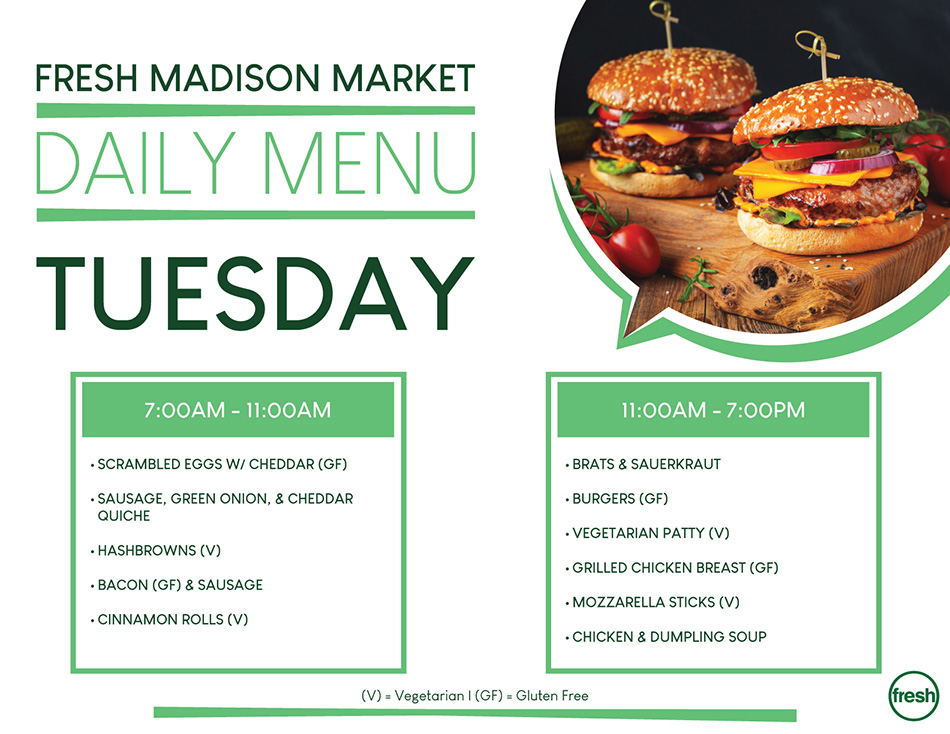 Fresh Madison Market Daily Menu Tuesday